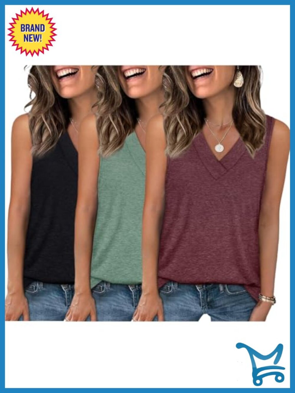 3 Pack Women's V Neck Tank Tops Summer Casual Sleeveless Basic Tee Shirts Beach